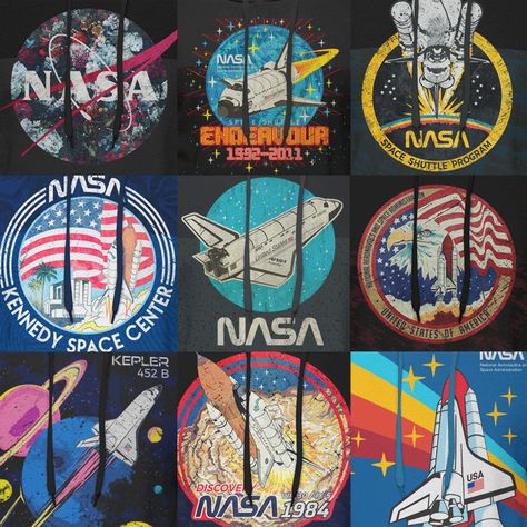 Find full printed Nasa Vintage Look Hoodies only with Hoodie Lab Online Shop (availalbe hoodie versions for kid and woman) #vintagelook #space #spaceshuttle #nasa #retro #spacerocket #exoplanet #rainbow #kepler #grunge #vintage #badass Nasa Retro, Nasa Vintage, Printed Hoodies, Space Race, Streetwear Hoodie, Vintage Space, Grunge Vintage, Space Shuttle, Art Tips