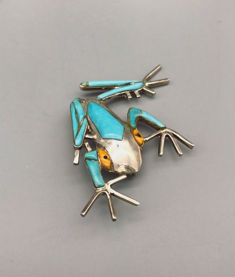 Frog Jewelry, Cut Animals, Silver Tree, Tree Frogs, Silver Brooch, Themed Jewelry, Turquoise Sterling Silver, Turquoise Jewelry, Vintage Sterling Silver