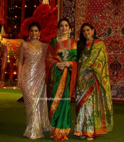 Nita Ambani, Shloka Ambani And Radhika Merchant in Elegant Sarees! – South India Fashion Radhika Merchant Saree, Neeta Ambani Saree, Neeta Ambani Jewellery, Neeta Ambani Sarees, Nita Ambani Saree, Mukul Arora, Nita Ambani Jewellery, Shloka Ambani, Neeta Ambani