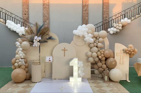 Bautizo Party Decoration, 1st Communion Backdrop Ideas, Bautizo Ideas Girl Centerpieces, Baptism And 1st Birthday Decorations, Baptism Decorations Backdrops, Charro Birthday Party Ideas Boy, Boho Baptism Decorations, First Communion Backdrop Ideas, Bautizo Ideas Boy Decoration