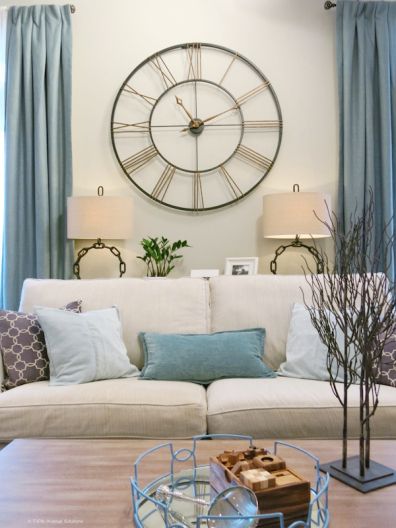 Stunning Wall Clock from Grandin Road Clocks In Living Room, Large Clocks Living Room, Cheap Farmhouse Decor, House Organization, Living Room Clocks, Above Couch, Clock Living Room, Beige Living Rooms, Diy Clock Wall