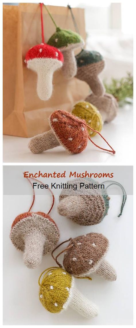 Knitted Mushroom Pattern, Knitting Patterns Mushroom, Knitted Mushrooms Free Pattern, Thanksgiving Knitting Patterns, Mushroom Knitting Pattern, Knitted Mushrooms, Crochet Vs Knit, Woodland Christmas Decor, Fairy Ideas