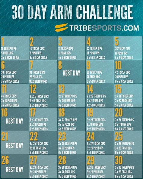 30 Day Arm Challenge! #fitness #exercise #workout #Tribesports Easy Fitness Challenge, 30 Day Arms, 30 Day Arm Challenge, Arm Workout Challenge, 30 Day Arm, 30 Day Squat, Arm Challenge, Challenge Fitness, Squat Challenge