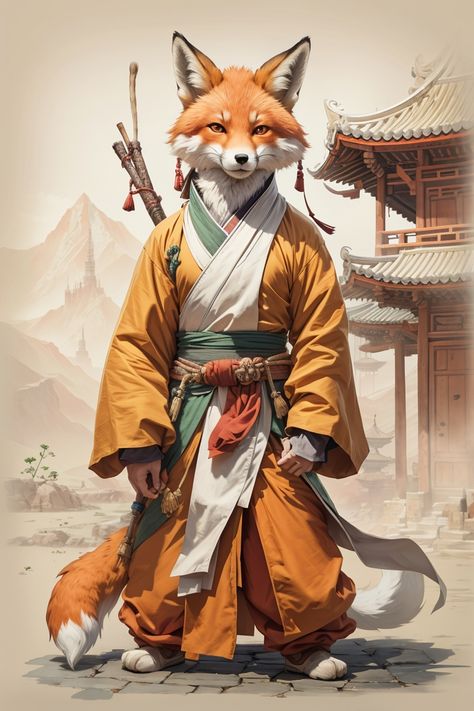 Fox Folk Dnd, Fox Dnd Character, Kitsune Samurai, Fox Samurai, Samurai Animal, Asian Fox, Japanese Fox, Mythical Creatures Fantasy, Desenhos Gravity Falls