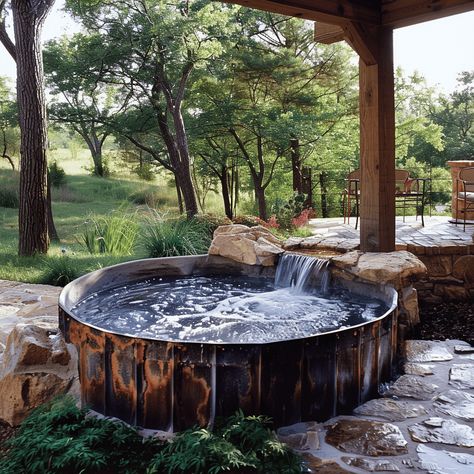 Stock Tank Pool Ideas: Transform Your Backyard with Simple Elegance Outdoor Soaking Tub Diy Stock Tank, Stock Tank Pool Fire Pit, Barndominium Garden Ideas, Metal Stock Tank Pool Diy, Horse Tank Pool, Plastic Stock Tank, Stock Tank Pool Ideas With Waterfall, Cow Trough Pool Backyards, Steel Pool Ideas