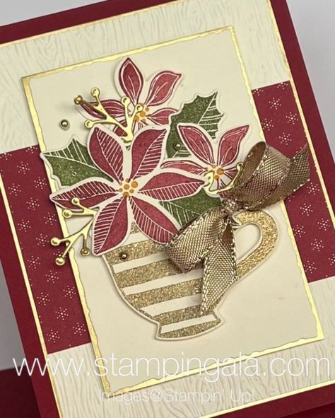 Merriest Moments, Tea Cup Card, Poinsettia Cards, Fun Christmas Cards, Stamped Christmas Cards, Stampin Up Christmas Cards, Christmas Gift Card, Stampin Up Christmas, Christmas Cards To Make