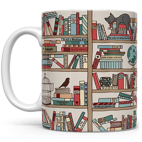 Books And Cats, Book Coffee, Library Bookshelves, Original Quotes, Robin Bird, Sublimation Mugs, Gifts For Bookworms, Bookish Gifts, Amazon Handmade