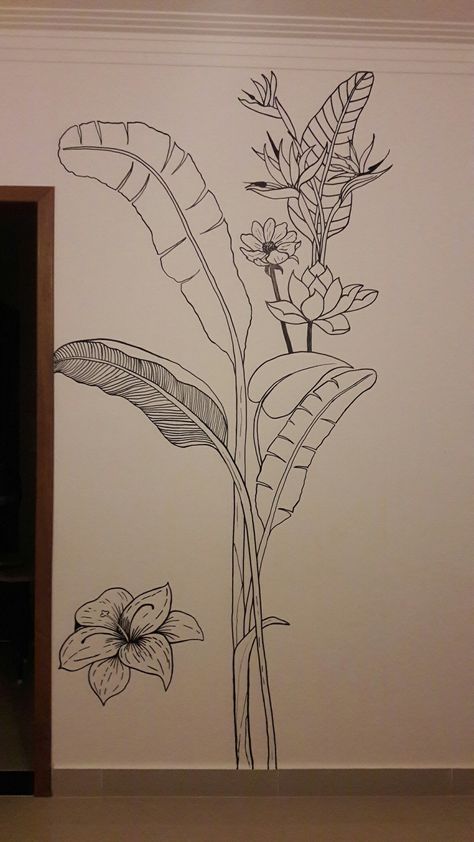 Room Wall Drawings Artworks, Decorative Painting Techniques, Wall Drawings, Wall Murals Diy, Doodle Art Flowers, Diy Wall Painting, Wall Texture Design, Flower Art Drawing, Wall Painting Decor