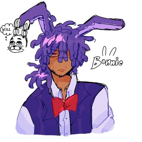 Fnaf Fan Art Human, Fnaf Animatronics Fan Art, Rincloudd Art, Fnaf2 Fanart, Fnaf Bonnie Fanart, Bonnie Fnaf Fanart, Human Bonnie, Bunny Oc, Bonnie Fanart