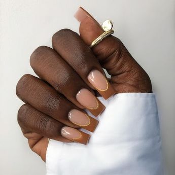 Brown French Tip Nails Are Fall 2022's Hottest Manicure Design Autumn French Manicure, Neutral French Tip, Neutral French Tip Nails, November Manicure, Brown French Nails, Brown French Tip Nails, Brown French Tip, Red French Tip, Brown French