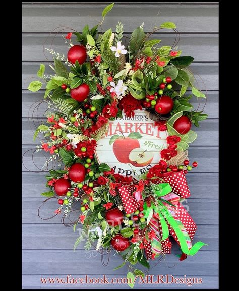 Apple Decor, Apple Wreath, Apple Festival, Red Hydrangea, Everyday Wreaths, Apple Decorations, Silk Florals, Summer Wreaths, Front Entrance