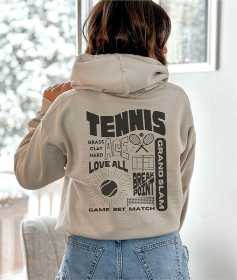 Tennis Hooded Sweatshirt, Tennis Collage Athletic Hoodie Sport Hoodie Design, Tennis Hoodie Designs, Sports Hoodies Design, Tennis Spirit Wear, Cute Sweatshirts Aesthetic, Tennis Merch, Tennis Collage, Tennis Streetwear, Hoodie Back Design