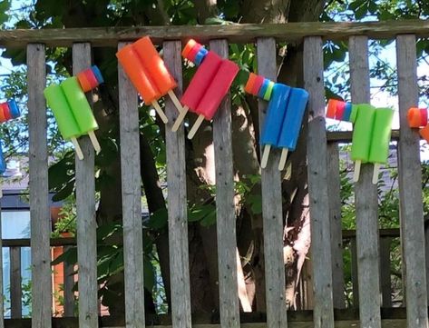 Pool Noodle Popsicle Garland - Crafty Morning Pool Noodle Photo Backdrop, Pool Noodle Halloween Costumes, Summer Decorations For Office, Pool Noodle Ideas Crafts, Pool Noodle Decor, Pool Noodles Ideas, Pool Noodle Craft, Pool Noodle Ideas, Popsicle Garland