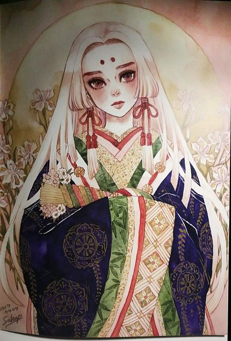 Kaguya Hime, Manga Illustration, Wisteria, White Hair, Pretty Art, Asian Art, Character Design Inspiration, Japanese Art, Aesthetic Art