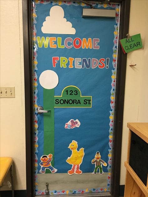 Our classroom door. Kindergarten Classroom Door, Preschool Door Decorations, Preschool Classroom Themes, Classroom Decor Middle, Middle School Classroom Decor, Daycare Decor, Toddler Themes, Classroom Decor High School, Infant Classroom