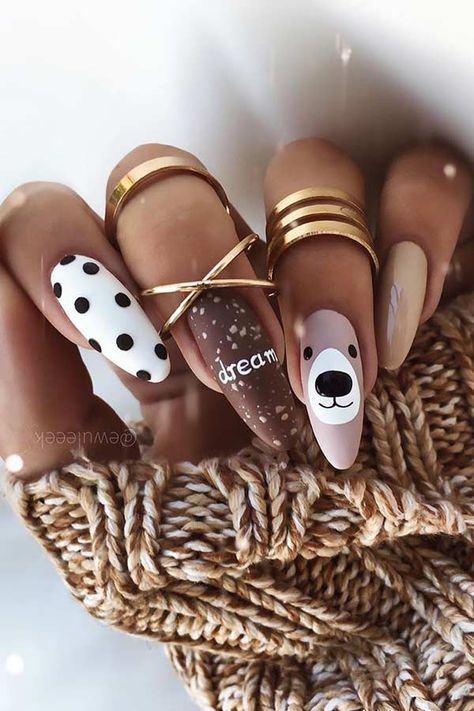 Bears Nails, Milky Nails, Super Cute Nails, Boyfriend Diy, Christmas Nails Acrylic, Diy Candy, Xmas Nails, Brown Nails, Pretty Acrylic Nails