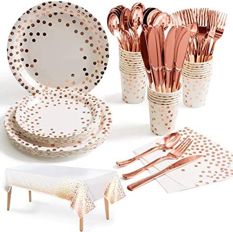 White Paper Plates, Rose Gold Theme, 21st Cake, Birthday Picnic, 30 Birthday, Gold Birthday Party, Rose Gold Party, Gold Dot, Birthday Idea