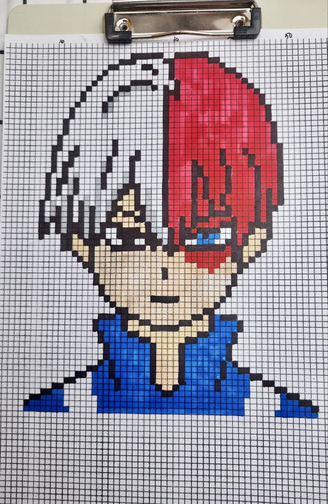 Anime Pixel Crochet, Pixel Art Anime Easy, Pixel Drawing Anime, Todoroki Perler Beads, Pixel Art Pattern Anime, Pixel Art Manga, Pixelart Anime, Bakugo Cross Stitch, Horror Pixel Art