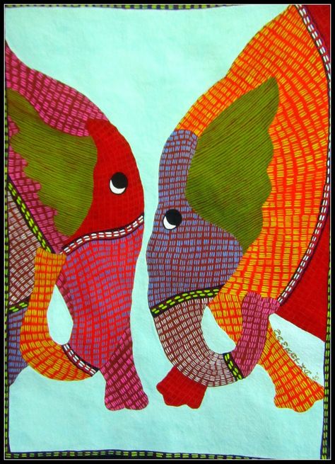 Gond Art Paintings, Paintings Simple, Gond Art, Gond Painting, Kalamkari Painting, Rock Painting Ideas Easy, Blue Abstract Art, Easy Doodle Art, Madhubani Painting