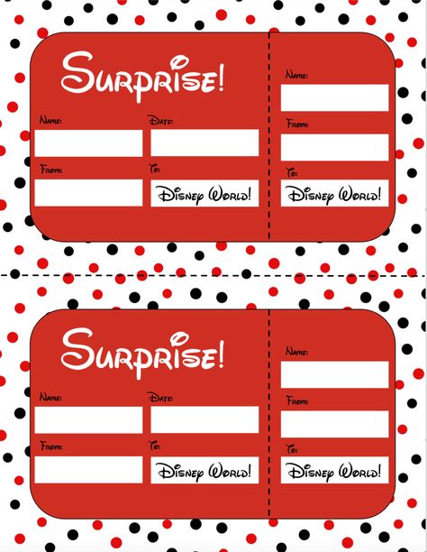 Disney World Surprise Announcement Sign with Countdown and Fake "Ticket" Boarding Pass (9 pgs) Fake Disney Ticket Printable Free, Disney Tickets Printable Free, Disney World Surprise, Fake Ticket, Free Alphabet Chart, Santa Notes, Universal Studios Orlando Trip, Disney Reveal, Disney Surprise