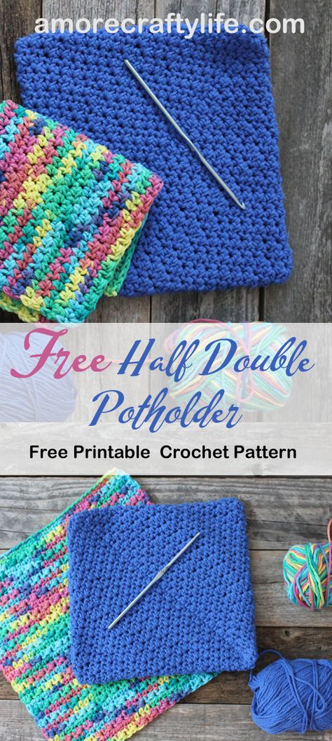 Textured Double Thick Potholder Crochet Pattern - A More Crafty Life Potholders Crochet Free, Easy Crochet Potholders Free Pattern, Double Crochet Pot Holder, Crochet Thermal Stitch Potholder, Thick Potholder Crochet Pattern, Chunky Crochet Pot Holder Pattern, Double Thick Crochet Potholder Pattern, Crochet Double Thick Potholder, Crochet Pot Holders Free Pattern