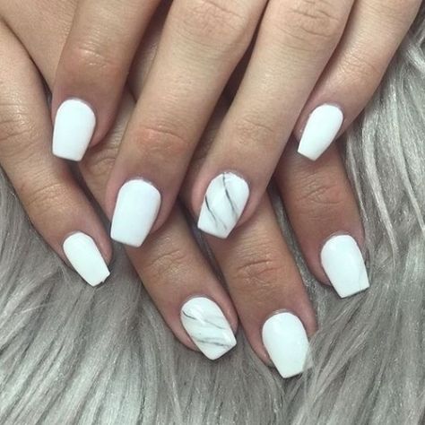 74 Stunning Short White Acrylic Nail Designs to Inspire You | Xuzinuo | Page 64 #nailart #nailideas White With Marble Nails, Short Marble Acrylic Nails, White Nails Marble, Olivia Nails, White Short Nails, Grad Nails, Marble Acrylic Nails, Maroon Nails, Graduation Nails