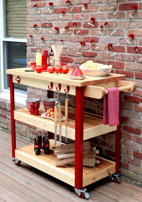 How To Build A Rolling Grill Cart Diy Grill Station, Grill Diy, Grill Cart, Outdoor Grill Station, Diy Grill, Bbq Table, Outdoor Grilling, Grill Table, Outdoor Kitchen Bars