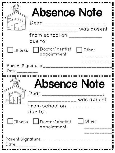 Absence note printable Laundry 101, Attendance Ideas, Absent From School, Parent Conferences, Communication Ideas, School Forms, Printable School, Notes To Parents, School Template