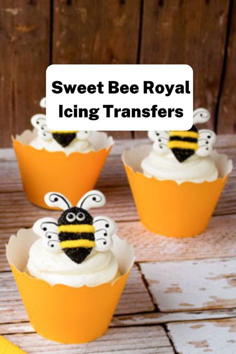 These sweet little honeybee royal icing transfers will make any cookie, cake or cupcake buzz-worthy! Follow this tutorial with the free template download to make them today! #royalicingtransfers #freetemplate #tutorial Bee Icing Transfer, Royal Icing Bees, Free Royal Icing Transfer Sheets, Free Royal Icing Transfer Templates, Cookie Transfers, Frosting Cookies, Bee Cupcakes, Icing Transfers, Sanding Sugar