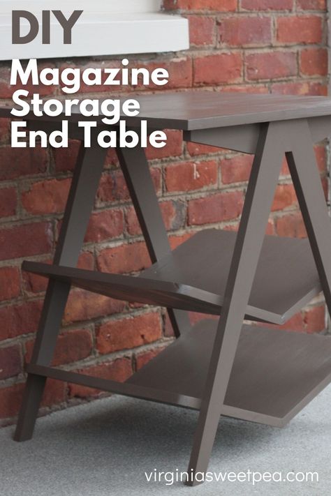 DIY Magazine Storage End Table - Learn how to make a side table with built-in shelves for magazine and book storage. #diysidetable #diyendtable via @spaula End Table Diy, Storage End Table, Diy Furniture Building, Furniture Build, Diy Side Table, Magazine Storage, Cottage Crafts, Build Projects, Build Furniture