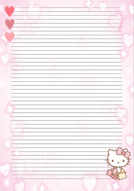 Hello Kitty Letter Template, Hello Kitty Writing Paper, Hello Kitty Money Printable, Hello Kitty Money, Paper Hello Kitty, Goodnotes Paper, Hello Kitty School, Printable Lined Paper, Bond Paper Design