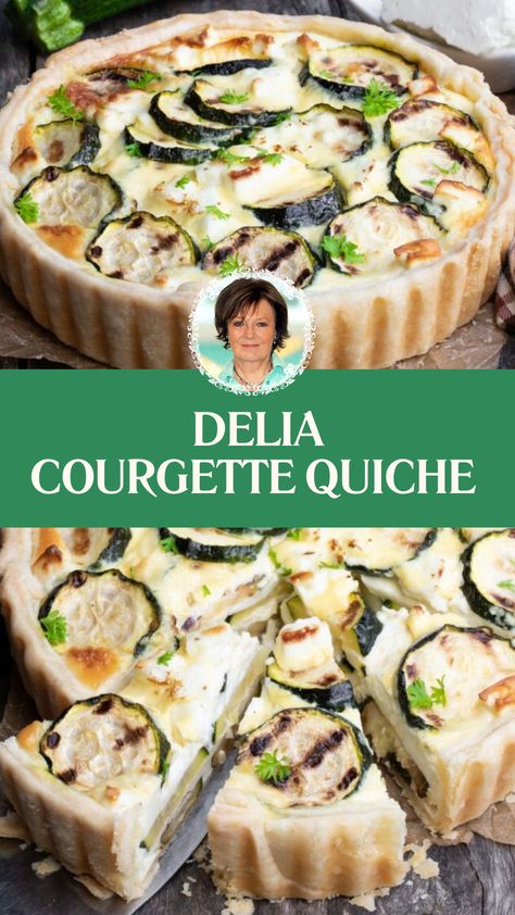 Delia Courgette Quiche Delia Smith, Famous Chef, Double Cream, Quiche Recipe, Chefs Table, Delicious Lunch, Spring Onions, Video Recipes, Quiche Recipes