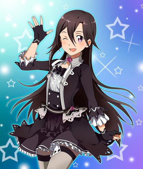 Kirito (sword art online) by Maximilian-destroyer [Link Blocked by Pinterest] 1boy, absurdres, androgynous, black gloves, black hair, black skirt, crossdressing, fingerless gloves, gloves, grey legwear, highres, kirito, kirito (sao-ggo), long hair, looking at viewer, maximilian-destroyer, official style, one eye closed, open mouth, otoko no ko, skirt, solo, star, sword art online, thighhighs Female Kirito, Hancock Wallpaper, Haikyuu Hoodie, Shiba Tatsuya, Ggo Kirito, Matsumoto Rangiku, Char Aznable, Makise Kurisu, Usui Takumi