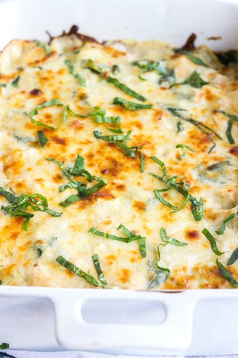 Cheesy Chicken Alfredo Ravioli Casserole Chicken Alfredo Ravioli, Alfredo Ravioli, Cheesy Chicken Alfredo, Chicken Manicotti, Chicken Ravioli, Ham Rolls, Indulgent Recipes, Ravioli Casserole, Creamy Pasta Bake