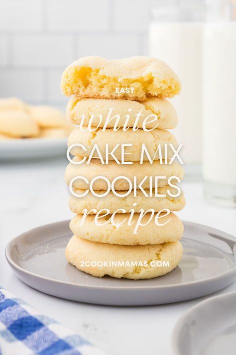 Craving cookies without the fuss? Enter our White Cake Mix Cookies recipe—soft, chewy, and incredibly easy! Transform your favorite cake mix into delightful homemade treats in no time with just 4 ingredients and 25 minutes. No-fail and kid-friendly, it's the perfect recipe for quick and delicious cookies. Try it today! #CakeMixMagic #HomemadeCookies Thick Cake Mix Cookies, Vanilla Cake Mix Cookies Recipes, White Cake Cookies Recipe, White Cake Mix Cookies Recipes, Cakemix Cookies Easy, White Box Cake Mix Recipes, White Cake Mix Recipes Boxed, White Cake Mix Ideas, Vanilla Cake Mix Cookies