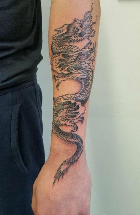 20 Powerful Dragon Tattoo for Men in 2020 - The Trend Spotter Dragon Tattoo For Men, Dragon Tattoo Forearm, Powerful Dragon, Lower Arm Tattoos, Dragon Tattoos For Men, Dragon Ideas, Small Dragon Tattoos, The Trend Spotter, Tattoo Dragon