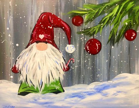 Christmas Gnome Painting, Gnome Painting, Gnome Paint, Kalispell Montana, Christmas Canvas Art, Christmas Paintings On Canvas, Painting Party, A Bottle Of Wine, Holiday Painting