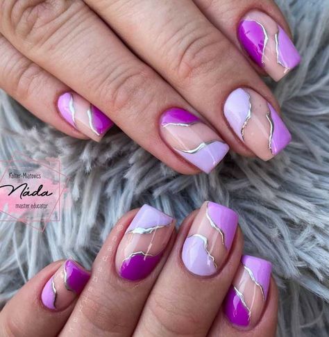 Biab Nail Design Purple, Bridesmaid Nails Purple, Purple And Pink Nails Design, Pink And Lilac Nails, Bright Purple Nails Design, Short Purple Nail Designs, Nails Purple Design, Short Nails Purple, Lilac Nail Art