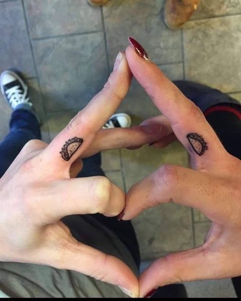 Small Taco Tattoo, Tiny Taco Tattoo, Friendship Finger Tattoos, Best Friend Tattoos Funny, Tattoos For Besties, Funny Best Friend Tattoos, Funny Friendship Tattoos, Best Friend Finger Tattoos, Tattoos Native American