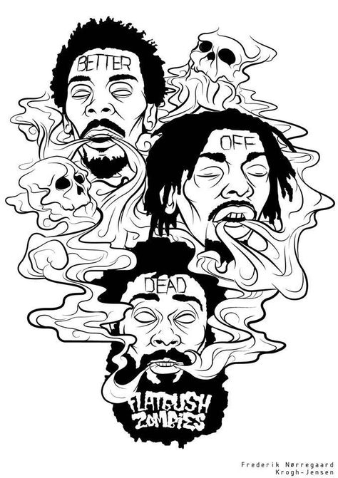 Flatbush Zombies, Zombie Wallpaper, Bob Marley Music, Zombie Tattoos, Acid Art, Zombie Art, Hip Hop Art, Trippy Art, Line Art Drawings