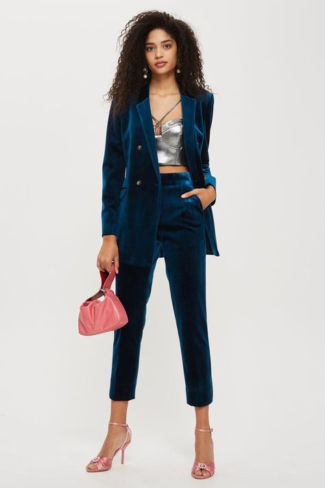 Velvet Suit Trousers - New In Fashion - New In - Topshop USA Suit Trousers Women Outfit, Suit Trousers Women, Trousers Women Outfit, Suits Tv Shows, Mode Costume, Velvet Suit, Prom Suits, Pantsuits For Women, Indian Suits