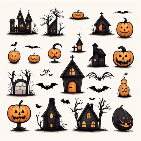 Vector halloween clipart character | Premium Vector #Freepik #vector Halloween Illustration Design, Ghost Clip Art, Spooky Scarecrow, Bat Clip Art, Halloween Clipart Free, Hunted House, Work Signs, Floral Halloween, Night Scenes