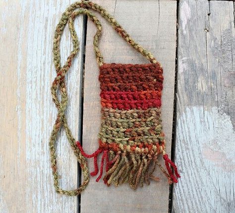 Crochet medicine pouch // hippie boho gypsy stash pouch tiny purse necklace Crochet Necklace Pouch, Crochet Pouch Necklace, Witchery Clothing, Crochet Pouches, Crystal Amulet, Purse Necklace, Crochet Freeform, Pouch Necklace, Tiny Purse