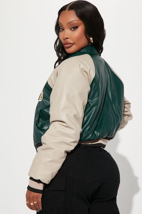 Jacket Varsity, Classy Wear, Line Light, Green Jacket, Women's Casual, Snap Button, Varsity Jacket, Fashion Nova, Color Blocking