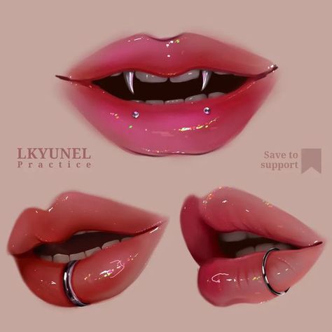 Different Lip Types, Pulling Lip Reference, How To Draw Piercings Digital, How To Draw Piercings, Lip Piercing Drawing, Juicy Lips Drawing Reference, Lip Designs Art, Bangchan Lips, Felix Lips