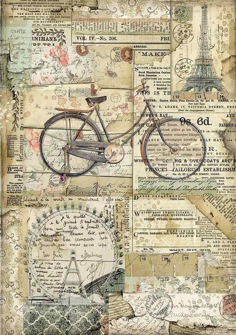 Stamperia Rice Paper A4 - BICYCLE (DFSA4458) Paper Bicycle, Image Zen, Kertas Vintage, Decoupage Paper Printable, Vintage Paper Printable, Scrapbook Vintage, Vintage Scrapbook Paper, Rice Paper For Decoupage, Scrapbook Patterns