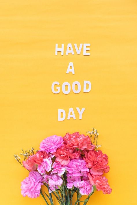 Good Morning Nature Quotes, Beautiful Day Quotes, Flowers Carnations, My Everything Quotes, Bright Yellow Background, Good Day Wishes, How To Have A Good Morning, Good Morning Nature, Wooden Words