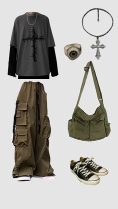 Layered Outfits Grunge, Forest Grunge, Teenage Style, Black Canvas Sneakers, Outfits Bonitos, Oversized Grunge, Olive Green Cargo Pants, Grunge Fits, Boyish Outfits