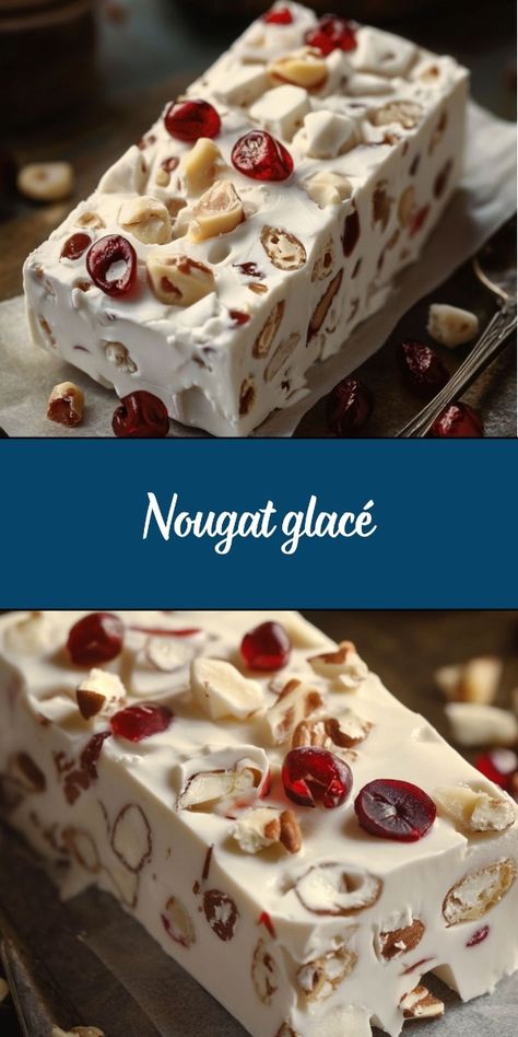 Le nougat glacé est un dessert raffiné et rafraîchissant, mélangeant la douceur du miel, le croquant des fruits secs et la légèreté de la crème chantilly. Parfait pour conclure un repas festif avec une touche élégante et gourmande.