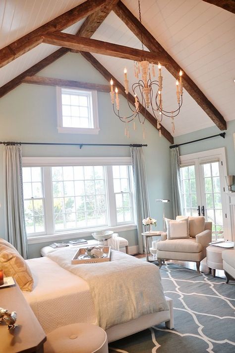 pops of yellow Vaulted Ceiling Bedroom, Master Suite Addition, Hgtv Dream Homes, Bedroom Addition, Hgtv Dream Home, Bedroom Master, Home Addition, Exposed Beams, Remodel Bedroom